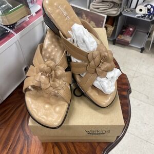 Walking Cradles Women's Cali Flowered Wedge Slide Sandals Size 10m Tan Boho